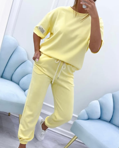 ⏳¡Oferta por tiempo limitado! ⏰【S-5XL】Conjunto casual de top y pantalón liso para mujer