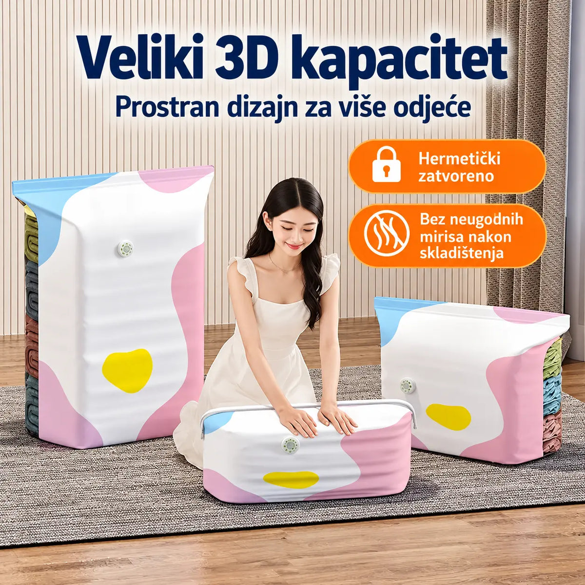 🧳【Set od 5 dijelova】💨 Velika, stlačiva vakuumska vrećica za pohranu: nije potrebna pumpa, nepropusna je i idealna za uštedu prostora u koferima i kod kuće ✈️