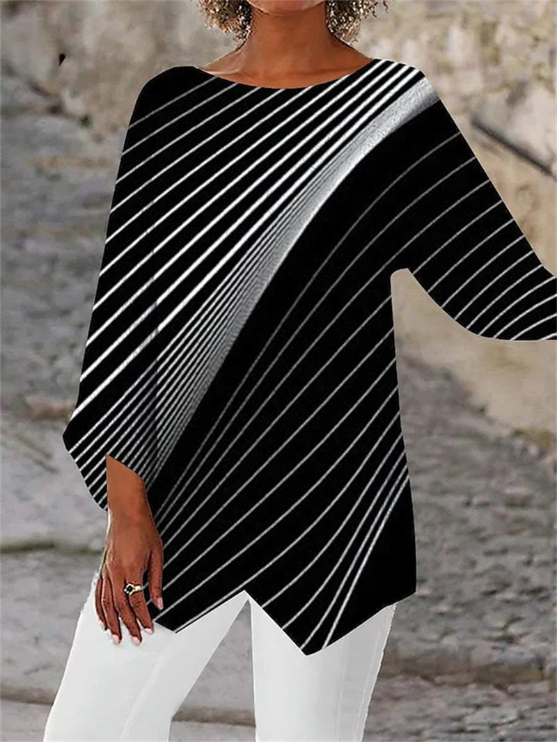 👚Nova kolekcija, 50% popusta! Jesensko-zimska osnovna majica s dugim rukavima, okrugli izrez, geometrijski uzorak. 🛍️