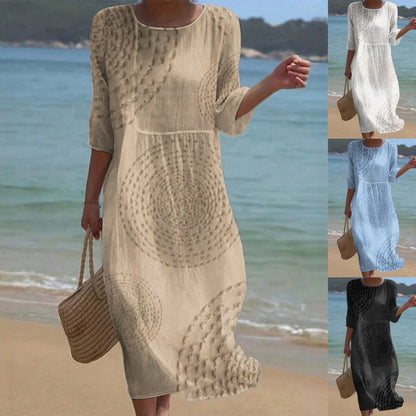 👗 Zadnji dan, 50% popusta! 【XS-4XL】Duga haljina s printom od pamuka i lana, ljetni stil, uski dizajn, široka i prozračna, skriva nedostatke figure i laska figuri.