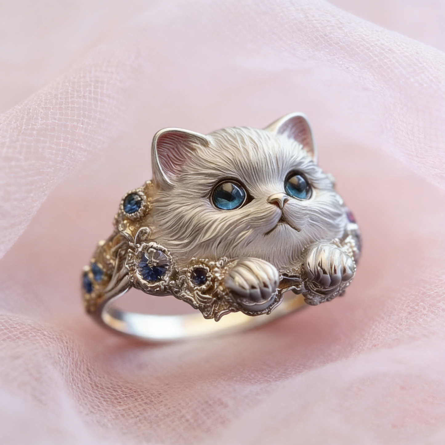 🎁😍🎁😍2 artikla za 23 eura -- Jednostavan i elegantan prsten s mačićem od 925 srebra s dijamantima