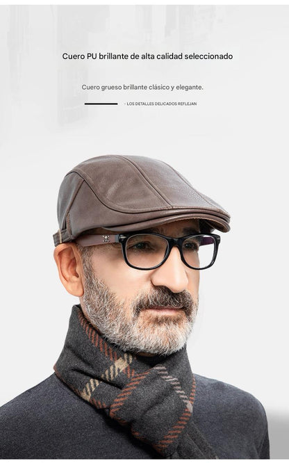 🧢🔥 Boina retro de cuero auténtico para hombre 3 en 1 de alta calidad: elegante, impermeable y a prueba de viento, con forro cálido y muy práctica.