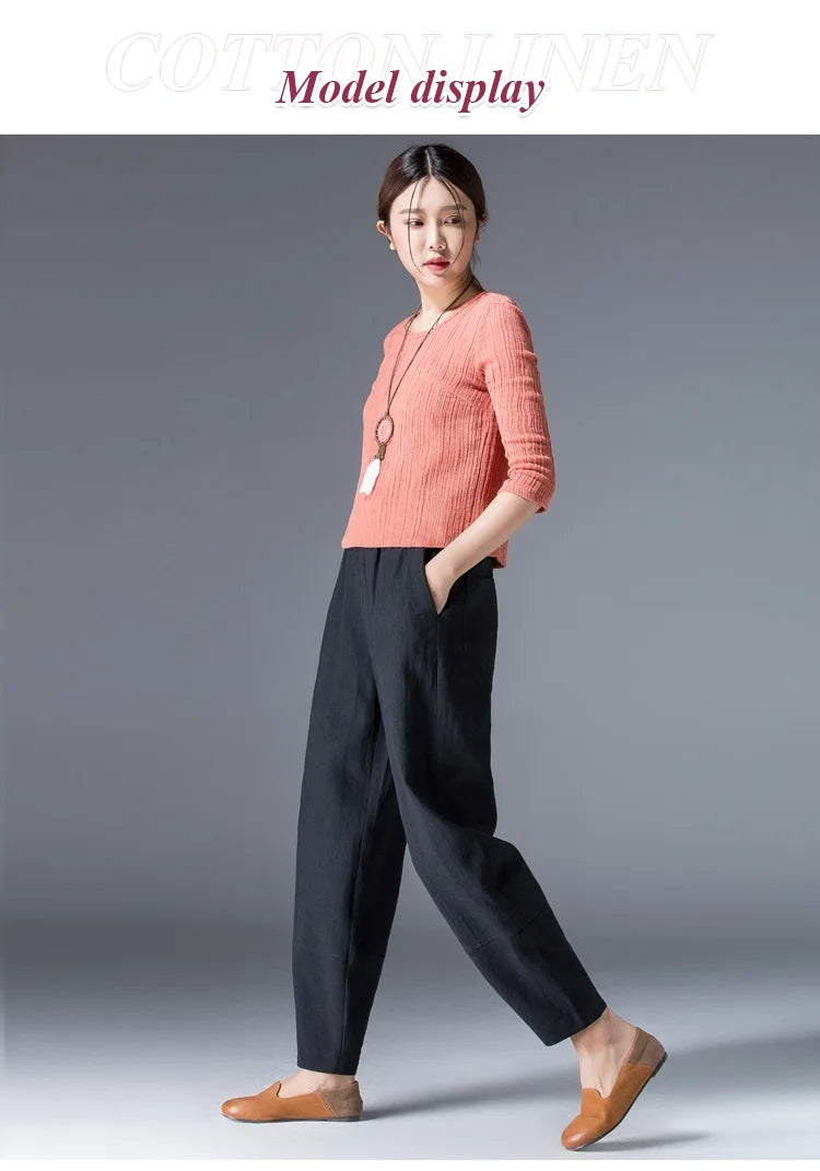 💥🔥【S-5XL】✨💕 Elegante pantalón casual de lino y algodón para mujer, de pierna ancha y cintura elástica