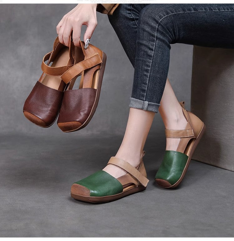 🔥👡【Kupite jedan, drugi dobijete gratis】💃【35-40】😇Ženske sandale s ravnim potplatom, retro kvadratnog vrha, od prvog sloja kože, nova ljetna kolekcija