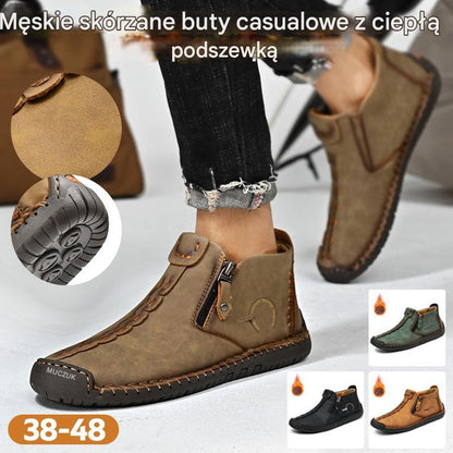 🥾Ręcznie wykonane męskie buty Martens ze skóry bydlęcej (rozmiary 38-48), z ocieplanym wnętrzem i zamkiem błyskawicznym – ciepłe, wygodne i stylowe, must-have na zimę.