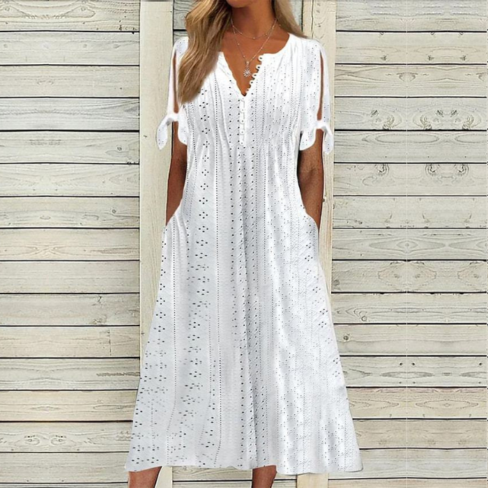 [🏆Rebajas de temporada] 👗Vestido de algodón suave en un color liso: cómodo y versátil, perfecto para el uso diario.