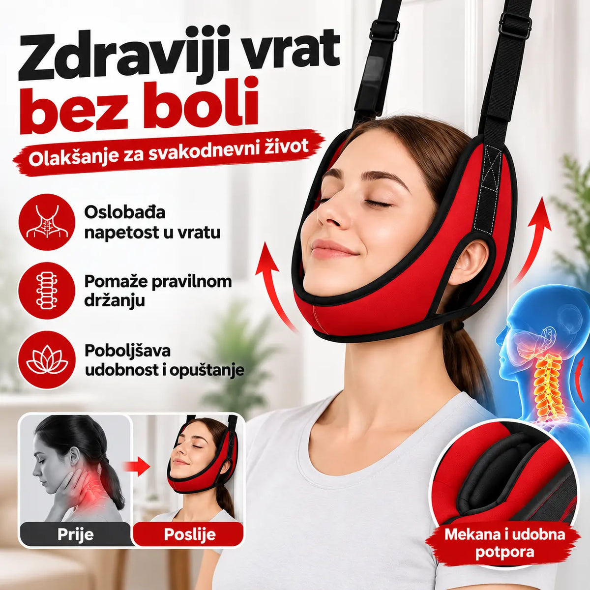 💥【Posljednji dan: 50 % popusta】 Uređaj za trakciju vratne kralježnice (postavlja se na vrata) – za istezanje vrata i ublažavanje boli