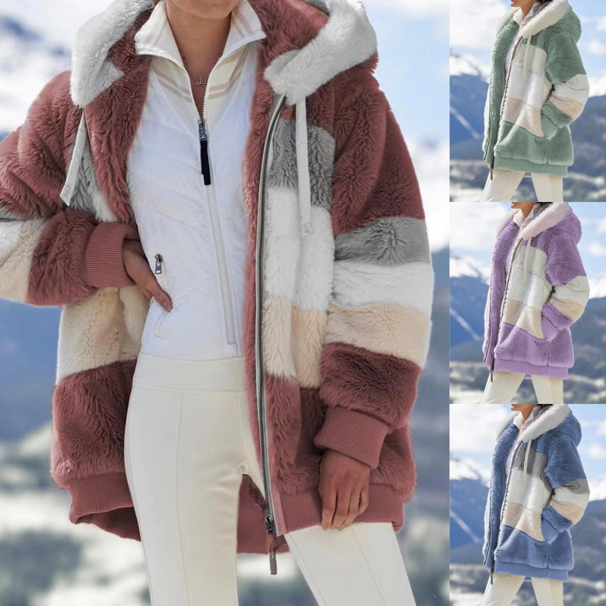 ☃️ Ograničena ponuda 35% popusta❄️【S-5XL】Nova ženska zimska jakna 2025, debela s plišastim prugama