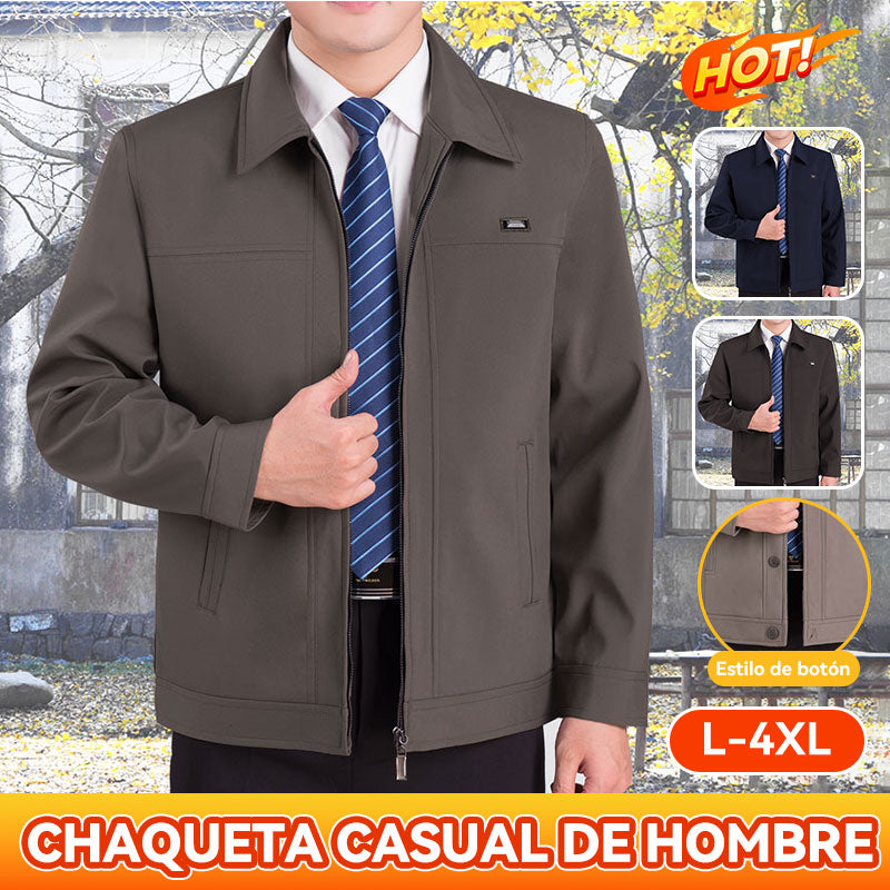 😎😎【L-4XL】🧥2026 Chaqueta clásica para hombre: cremallera lateral/botón, bien confeccionada, corte recto, ¡muy elegante!