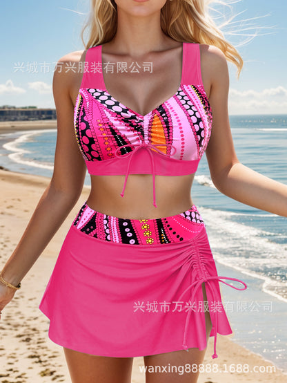 🩱👙【S-2XL】Udoban dvodijelni kupaći kostim s printom i mašnom - dizajn s vezicama laska vašoj figuri, savršen za odmor na plaži