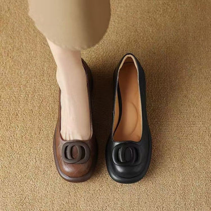 👠【35-40】2025 nove 4CM svestrane modne mekane kožne cipele s retro debelom petom i okruglim prstima3908906