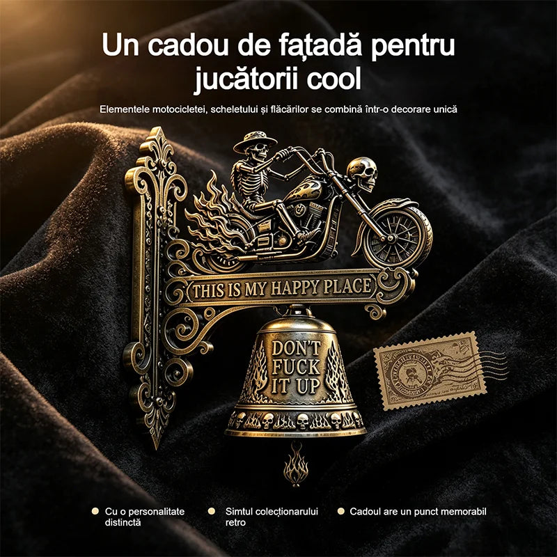 Gotička dekorativna zidna zvona ukrašena motivima lubanja vitezova i zmajeva, vintage metalni ukrasi, prikladna za barove, domove i terase.
