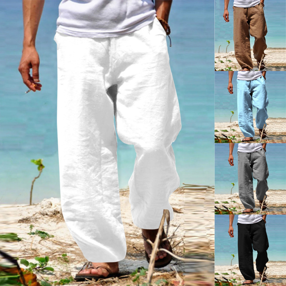 👖🕺【45% popusta 🔥】【S–5XL】😍 Ljetne muške ravne hlače širokih nogavica u velikim veličinama, jednobojne, s vezicom u struku, ležerne i prozračne, 8 boja