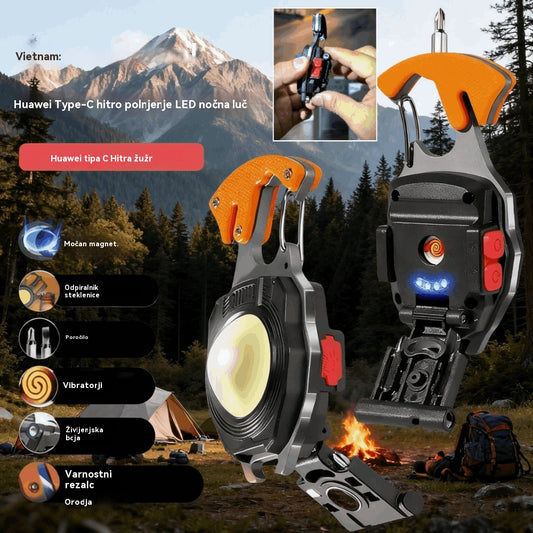 【Kupite 1, dobite 1 gratis】Večfunkcijski zunanji obesek za ključe 6 v 1 z močno lučko in funkcijo zažiganja ognja.