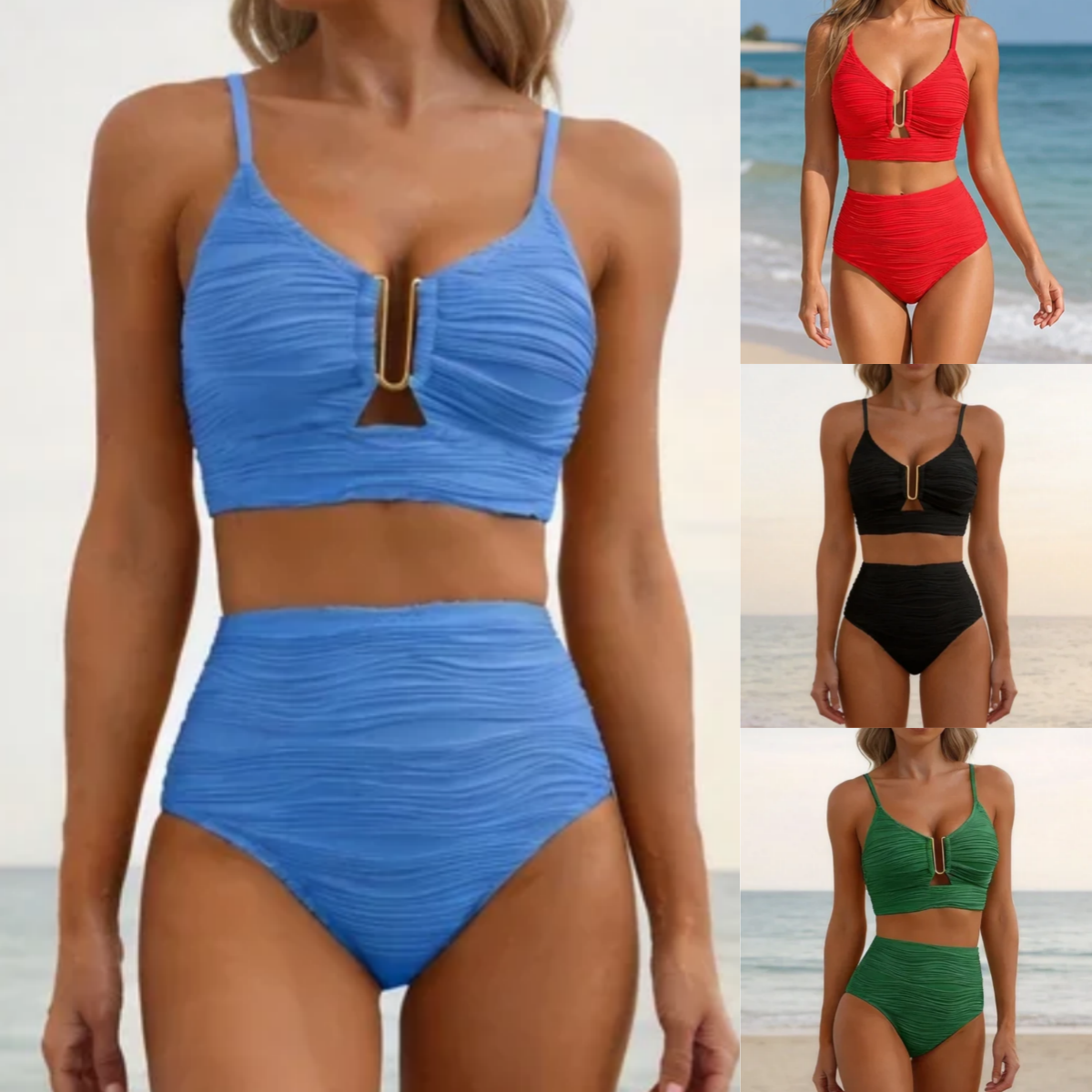 【S-2XL】Bikini de dos piezas de cintura alta, efecto reductor de abdomen y estilizador, ideal para vacaciones.