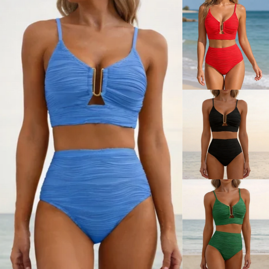 【S-2XL】Bikini de dos piezas de cintura alta, efecto reductor de abdomen y estilizador, ideal para vacaciones.