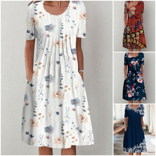 💗Visokokvalitetna haljina srednje duljine, elegantan izlazak, biljni uzorak - ugodna za kožu i mekana