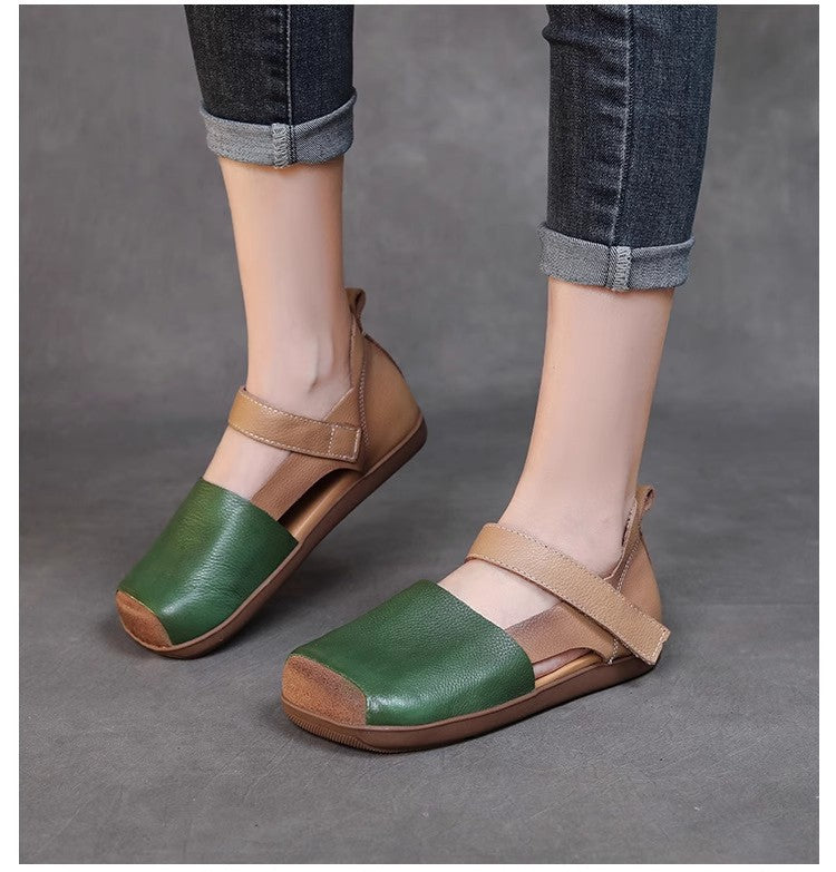🔥👡【Kupite jedan, drugi dobijete gratis】💃【35-40】😇Ženske sandale s ravnim potplatom, retro kvadratnog vrha, od prvog sloja kože, nova ljetna kolekcija
