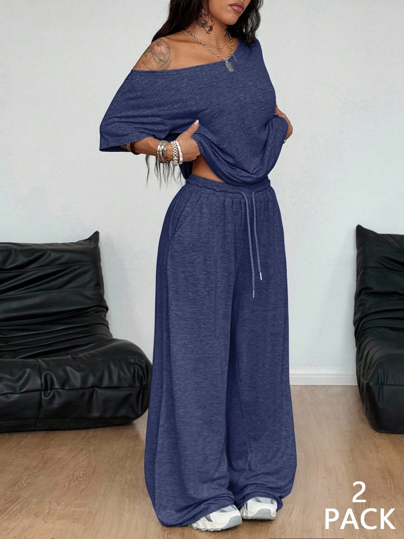 🍁Conjunto de lino de dos piezas para mujer, top de manga larga combinado con pantalón, casual, elegante y cómodo.