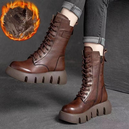 Limitovaná nabídka 42% sleva 🔥👢【35-40】Vysoce kvalitní ručně vyráběné dámské měkké kožené kozačky s tlustou podrážkou, podzim–zima nová kolekce