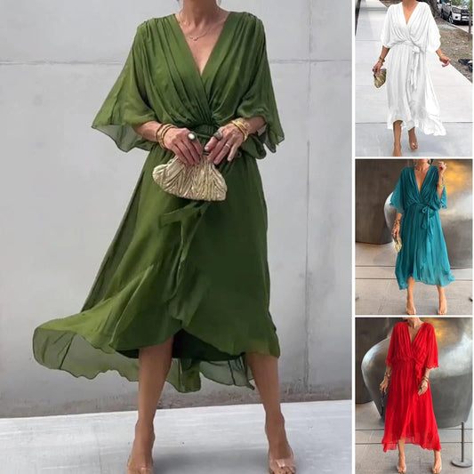 👗Novi stil za proljeće i ljeto 2025. [S-5XL]👗 Haljina s šišmiš rukavima od mekanog šifona--3919343