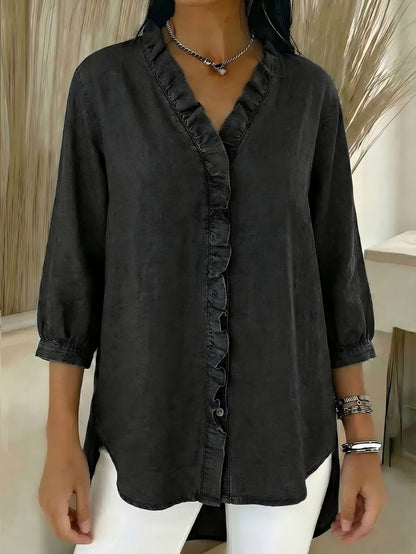 🔥 Plaćanje pouzećem ✅️【40-100kg】Ženska ležerna traper košulja s V-izrezom i volanima