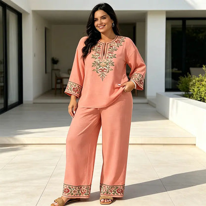 Juliet | Laneni ženski dvodijelni set, široke hlače i opuštena bluza, prozračan i lagan, idealan za ljeto