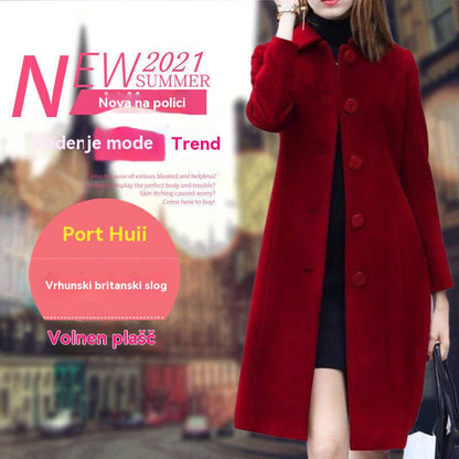 【S-4XL】Nov ženski volneni plašč srednje dolžine in žamet za toploto