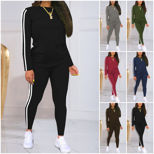 🍁Kupite 1 kos in dobite 1 brezplačno🍂 Ženski črtast dvodelni komplet z dolgimi rokavi in hlačami Sproščen, eleganten in udoben, idealen za vsakodnevno nošenje na prostem.