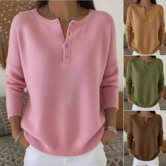 💟Último día: 50% de descuento ✨【S-2XL】Suéter de cuello en V de color sólido para mujer, suelto y casual