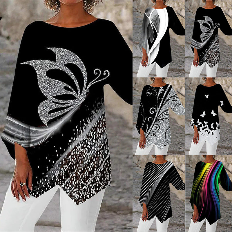 👚Nova kolekcija, 50% popusta! Jesensko-zimska osnovna majica s dugim rukavima, okrugli izrez, geometrijski uzorak. 🛍️