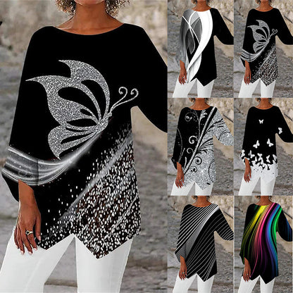 👚Nova kolekcija, 50% popusta! Jesensko-zimska osnovna majica s dugim rukavima, okrugli izrez, geometrijski uzorak. 🛍️