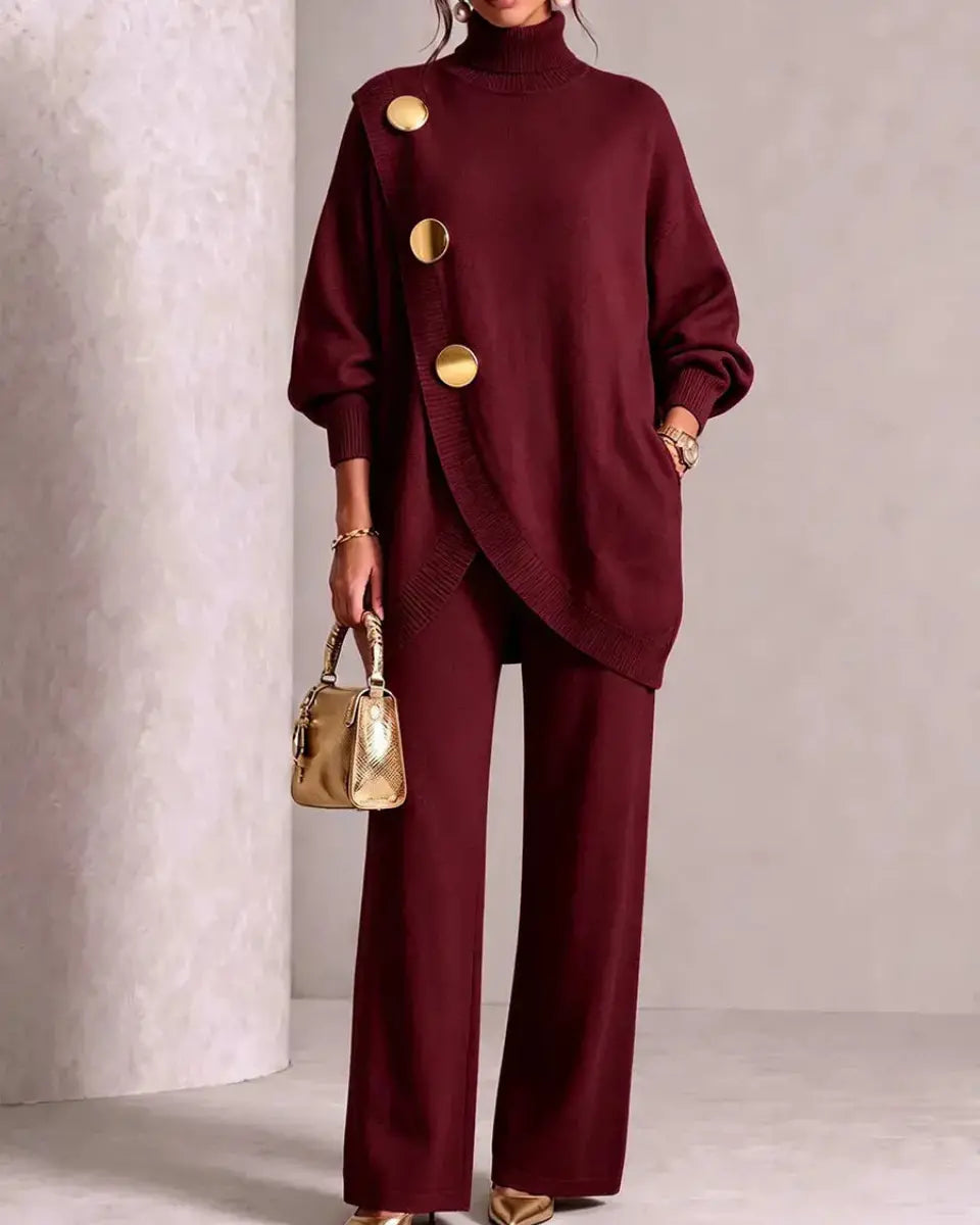 ✨🔥 A mitad de precio + envío gratis 🚚💕 Elegante conjunto para mujer: cuello alto y pantalón de pierna ancha — Cómodo y con estilo 👗
