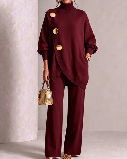 ✨🔥 A mitad de precio + envío gratis 🚚💕 Elegante conjunto para mujer: cuello alto y pantalón de pierna ancha — Cómodo y con estilo 👗