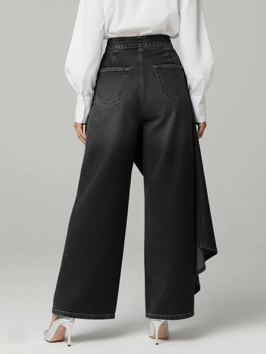 🥇 Vaqueros de cintura alta y pernera ancha para mujer, ajuste holgado con diseño elegante
