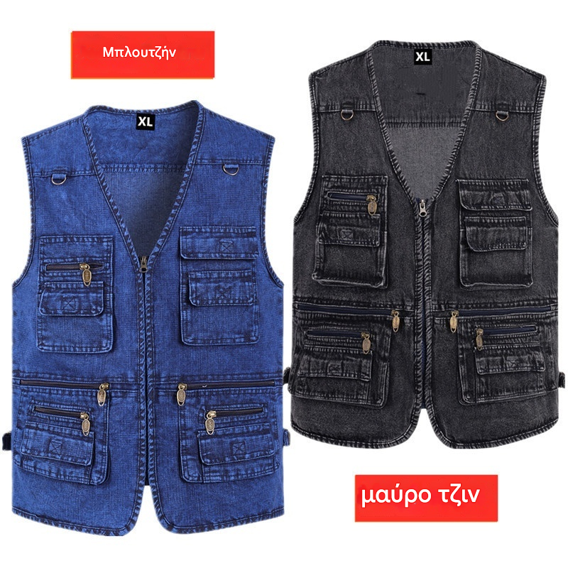 🔥 Νέα συλλογή με 50% έκπτωση, Ανδρικό εξωτερικό τζιν γιλέκο με πολλές τσέπες XL-7XL, ανθεκτικό, αναπνέον και άνετο για αποθήκευση