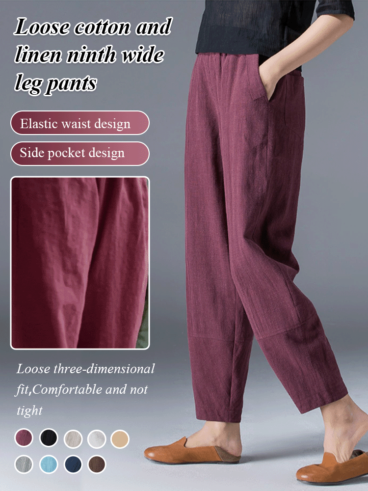 💥🔥【S-5XL】✨💕 Elegante pantalón casual de lino y algodón para mujer, de pierna ancha y cintura elástica
