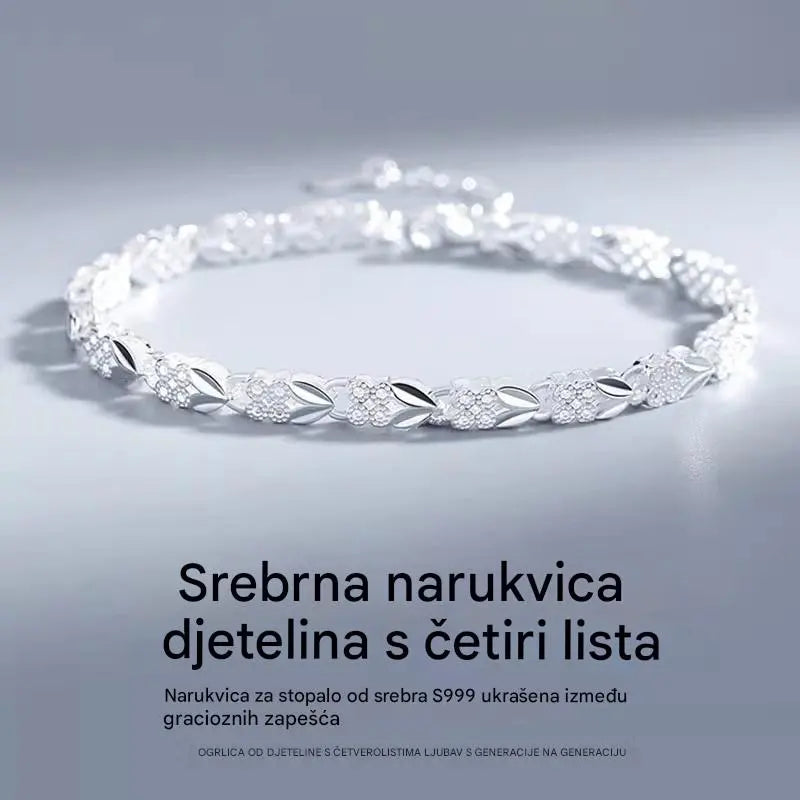 😀👉【Kupite jedan, dobijte jedan gratis】💖🍀Obožavam novu modernu narukvicu od 925 srebra s djetelinom za žene s četiri lista【30% popusta】