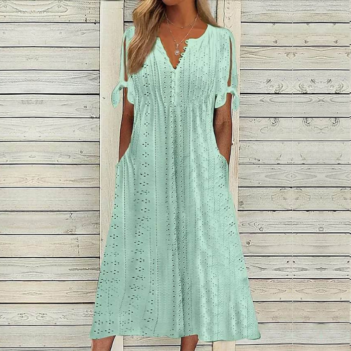 [🏆Rebajas de temporada] 👗Vestido de algodón suave en un color liso: cómodo y versátil, perfecto para el uso diario.