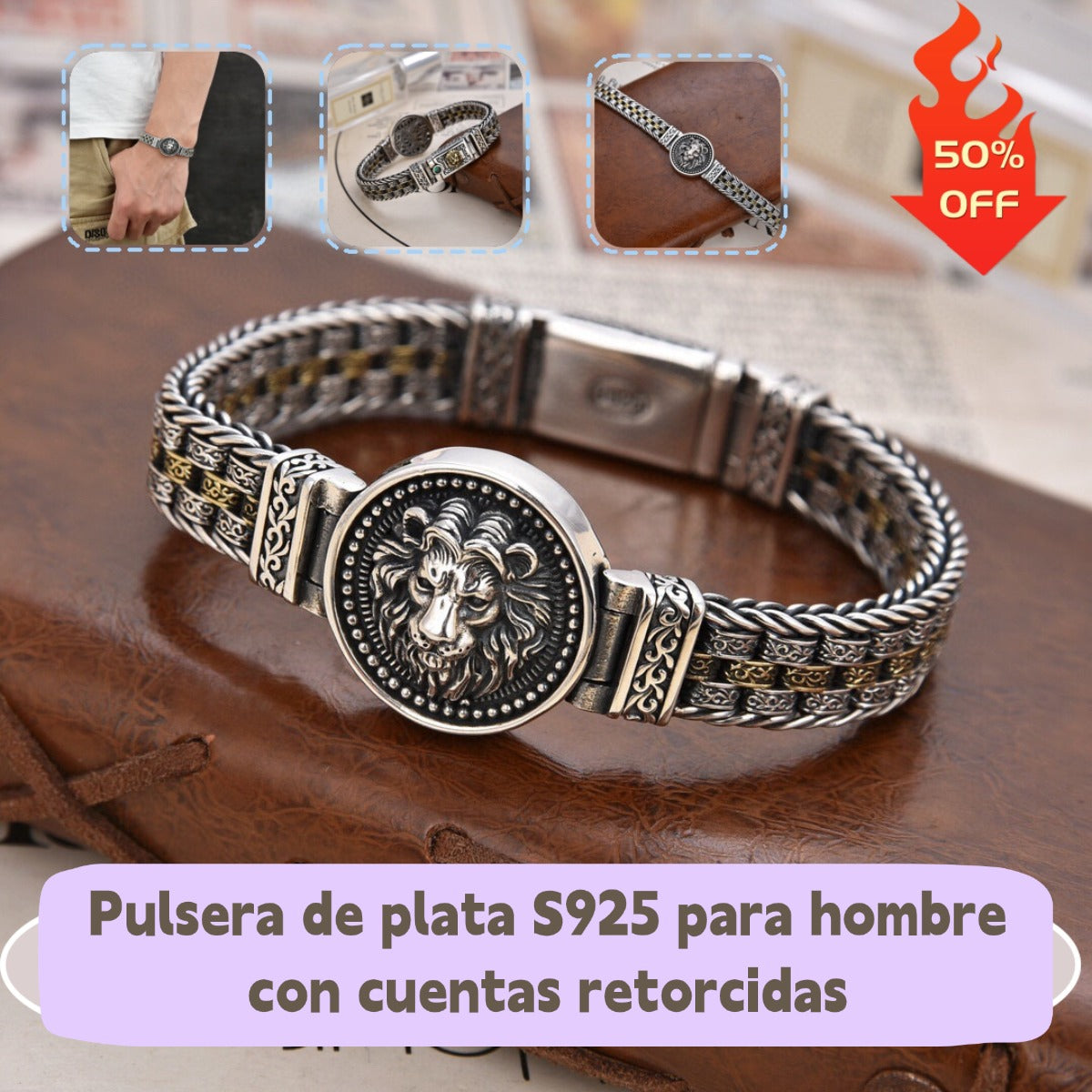 2026Nueva colección estreno✨: Pulsera de cuentas retorcidas de plata S925 para hombre🔥, única y con estilo