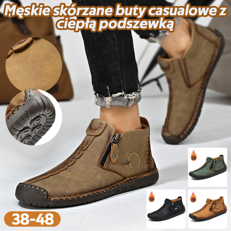 🥾Téli férfi bőr szabadidőcipő (méret 38-48), bélelt és cipzáros – meleg, kényelmes és divatos, télre alkalmas.