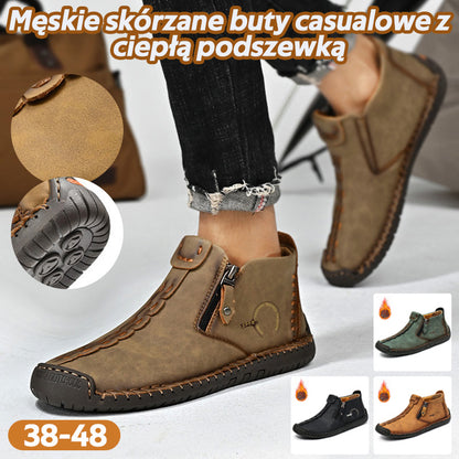 🥾Téli férfi bőr szabadidőcipő (méret 38-48), bélelt és cipzáros – meleg, kényelmes és divatos, télre alkalmas.