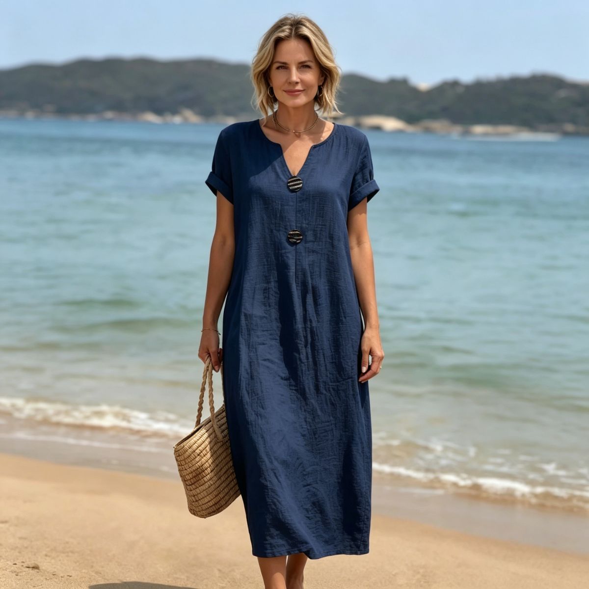 👗Letné ľanovo-bavlnené šaty na dovolenku｜Voľný zoštíhľujúci strih, ľahké a priedušné, elegantné a pohodlné po celý deň【S-3XL】