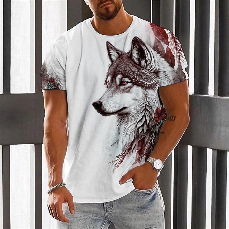 👕【2XS-6XL】🏆Nuevo producto de verano: camiseta con estampado de lobo para hombre, algodón agradable para la piel, suave y transpirable 