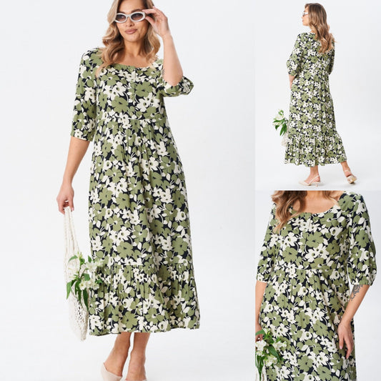 👗💖【S-5XL】Zadnji dan akcijske cijene: Ležerna haljina od čistog pamuka u svježoj zelenoj boji | Udobna i prozračna
