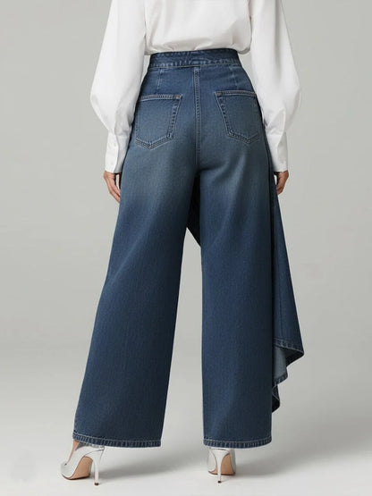 🥇 Vaqueros de cintura alta y pernera ancha para mujer, ajuste holgado con diseño elegante