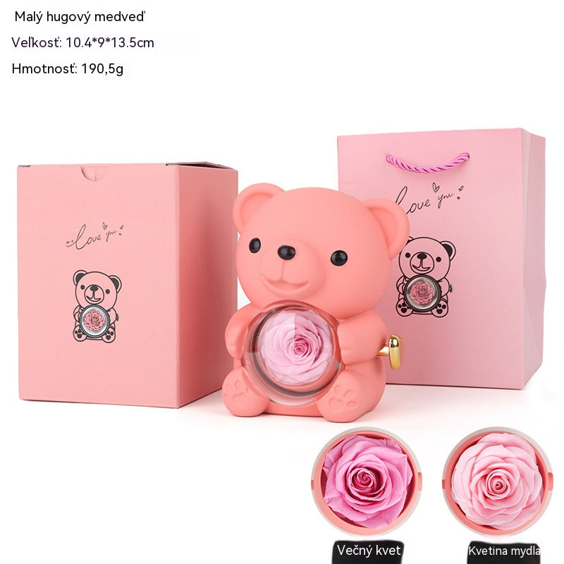 ✨Preslatki medvjedić s očuvanom ružom - Medvjedić ukrašen pravom ružom, u prekrasnoj poklon kutiji - Romantičan poklon za Majčin dan, vjenčanja, godišnjice, djevojačke večeri, Božić i Valentinovo.