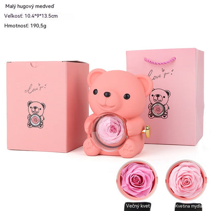 ✨Preslatki medvjedić s očuvanom ružom - Medvjedić ukrašen pravom ružom, u prekrasnoj poklon kutiji - Romantičan poklon za Majčin dan, vjenčanja, godišnjice, djevojačke večeri, Božić i Valentinovo.