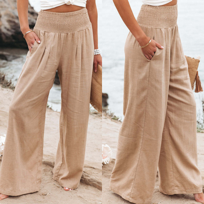 🔥🔥【s-3xl】Pantalones anchos casuales de algodón y lino de verano para mujer--3696707 