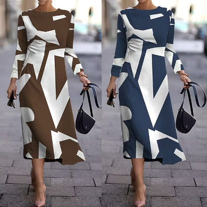 💥【Najbolje prodajano】🍂👗 Jesensko-zimska obleka z geometrijskim potiskom, modna in vsestranska, topla in udobna